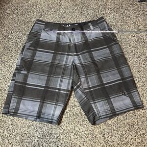 Da Hui Men's Hybrid Board Shorts Size 30 Gray Plaid Surf Walk Shorts Hawaiian